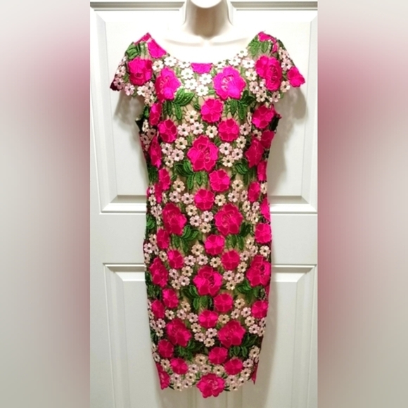 Xscape Pink and Green Floral Midi Dress - Picture 10 of 10
